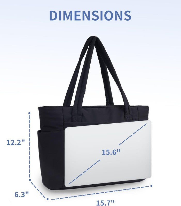 Puffer Tote Bag with Cup Holder & Laptop Compartment & Trolley Sleeve for Travel4