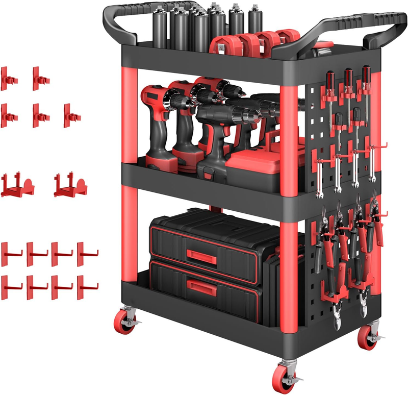 3 Tier Rolling Utility Tool Cart w/ Wheels Pegboard 440LB Garage Workshop9