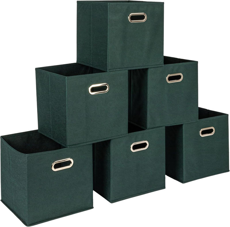 6 Pack Green Fabric Storage Bins with Handles, Foldable Closet Cubes0