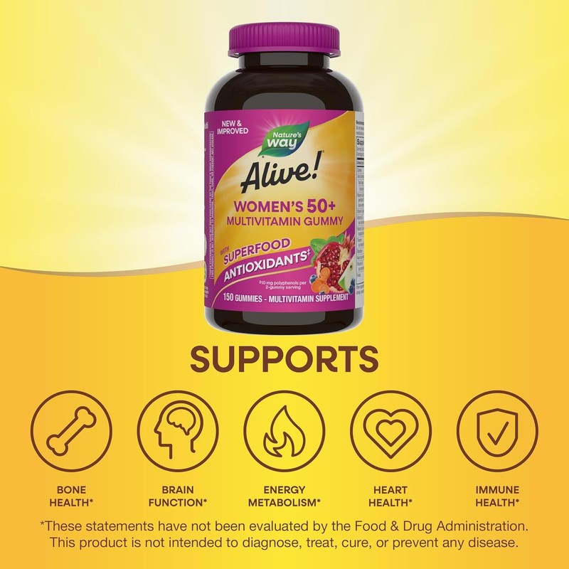 Alive! 50+ Women's Daily Gummy Multivitamins for Heart, Brain & Bones, 150ct3