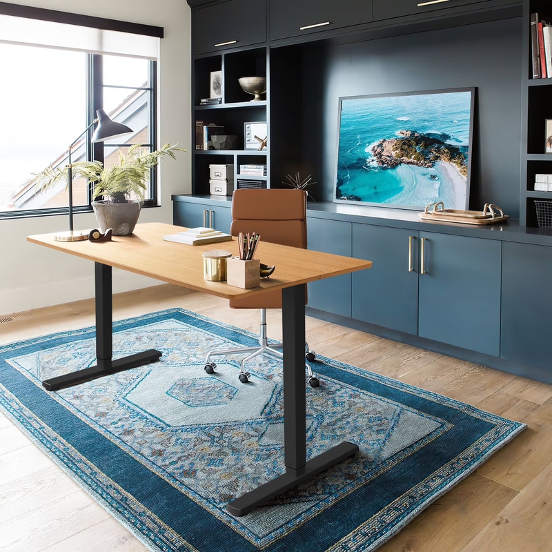 48"×24" Electric Height Adjustable Standing Desk T Shaped Metal Black/Wood10