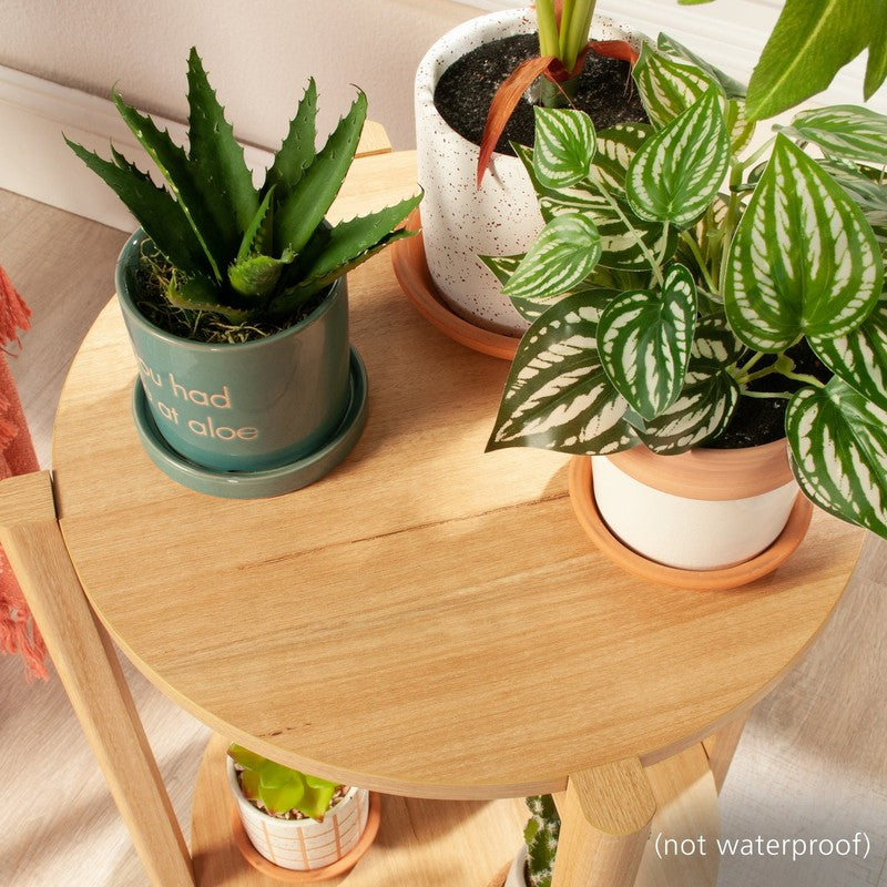 round Modern Dowel End Table, Natural Teak Finish9