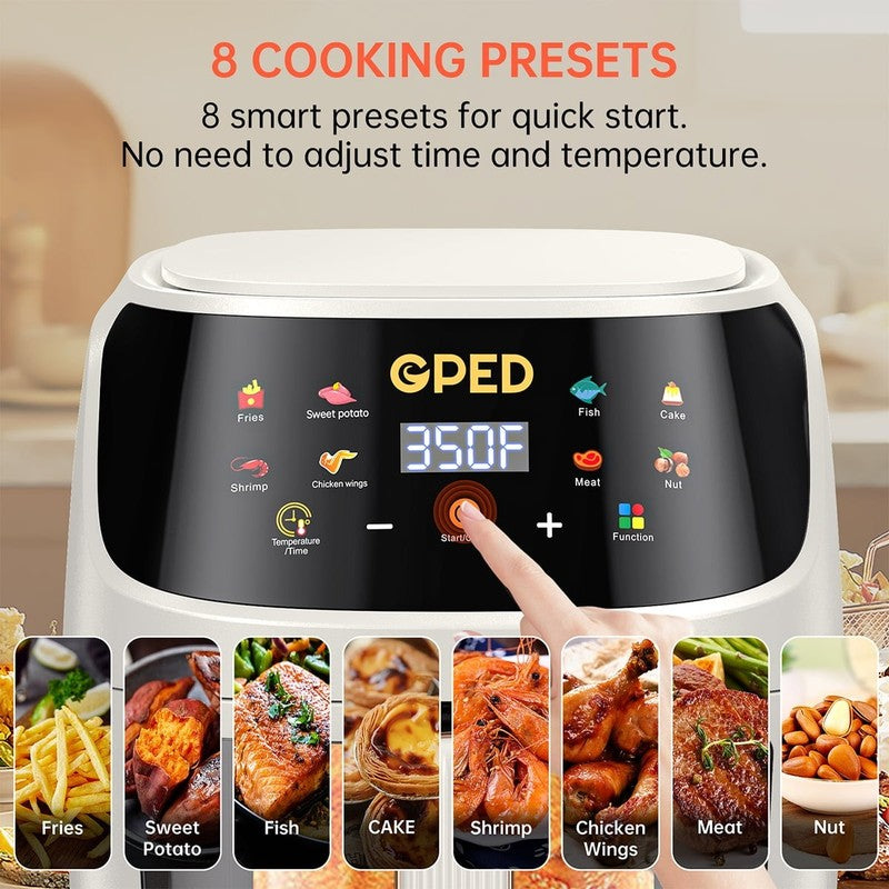 Air Fryer 8 in 1 Oilless Oven Visible Window Nonstick Basket Ivory 7.5QT1
