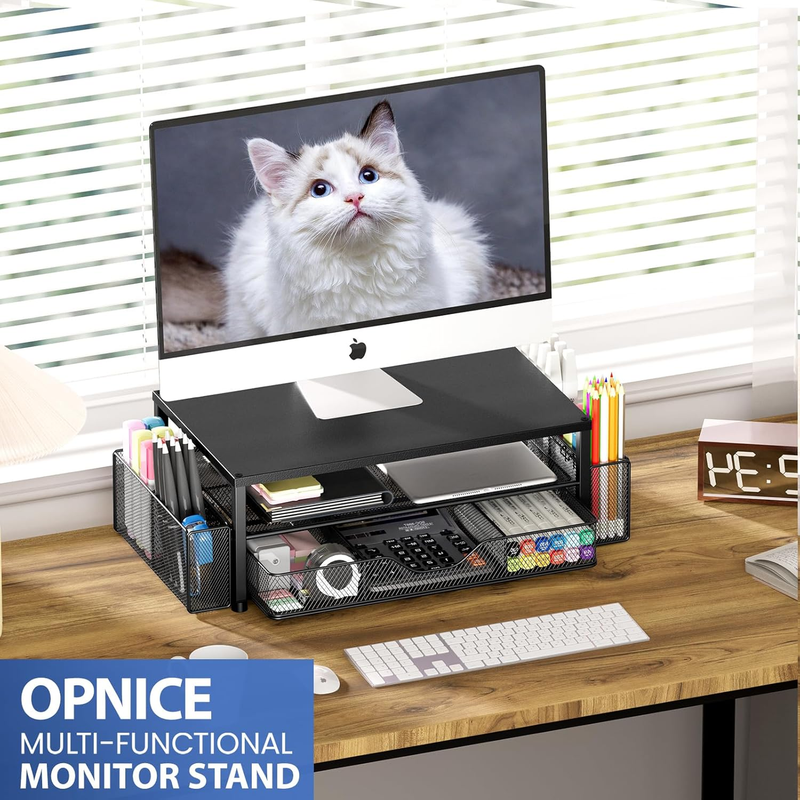 Desk Organizer and Accessories, 2-Tier Computer Monitor Stand Riser with Drawer 5