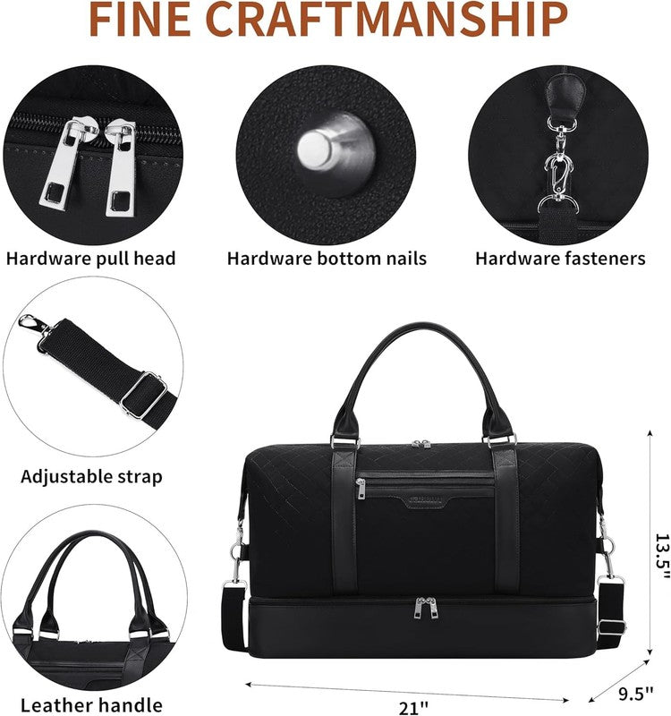 21in Women Weekender Duffle Bag 2Pc Canvas Leather Carry On Shoe Compartment5