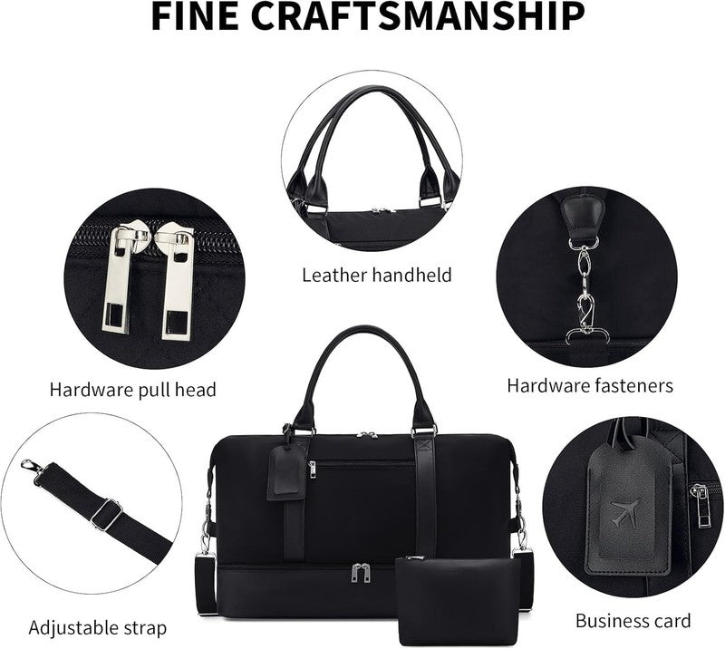 21in Women Weekender Duffle Bag 2Pc Canvas Leather Carry On Shoe Compartment5