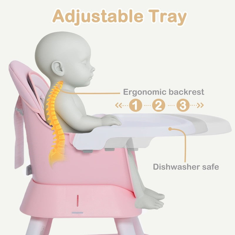 8 in 1 Baby High Chair, Toddler Dining Booster Seat for Eating, Pink White4