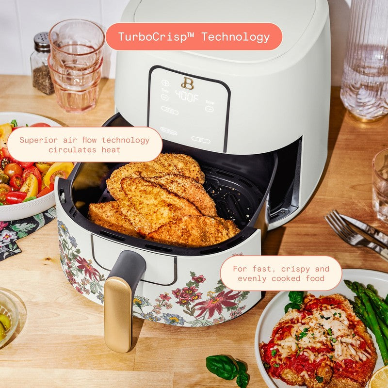 6 Qt Air Fryer w/ Turbocrisp Technology Evergood Ceramic Nonstick White Flower2