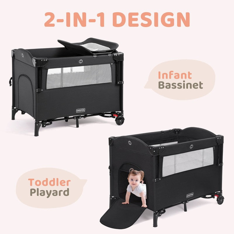 5 in 1 Portable Playard & Bassinet Bedside Sleeper Newborn Toddler Black7
