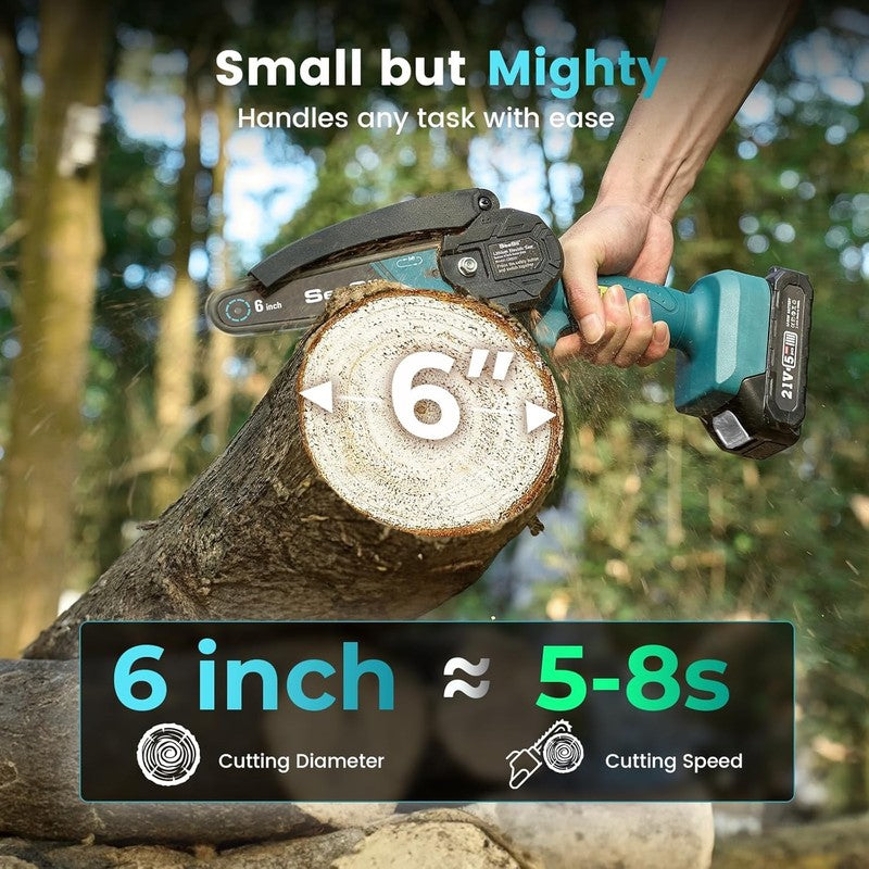 Cordless Mini Chainsaw 6-Inch with 2 Batteries - Perfect Gift for Dad!2
