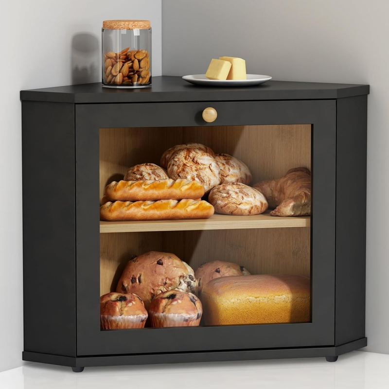Black Corner Bread Box 2-Layer Under-Cabinet Bread Storage Container8