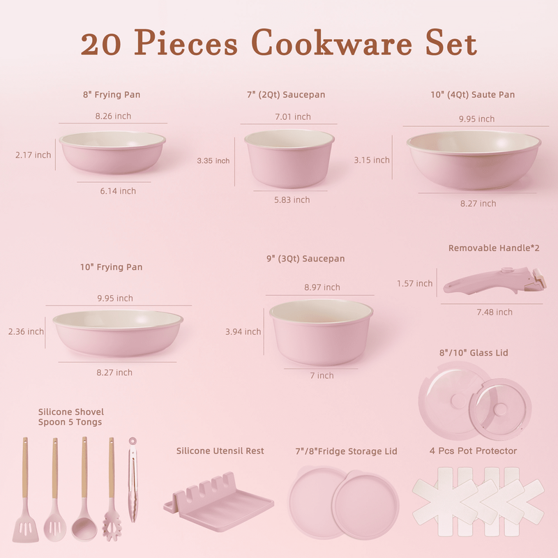 20-Piece Ceramic Pots and Pans Set, Nonstick Cookware Set with Detachable Handle8