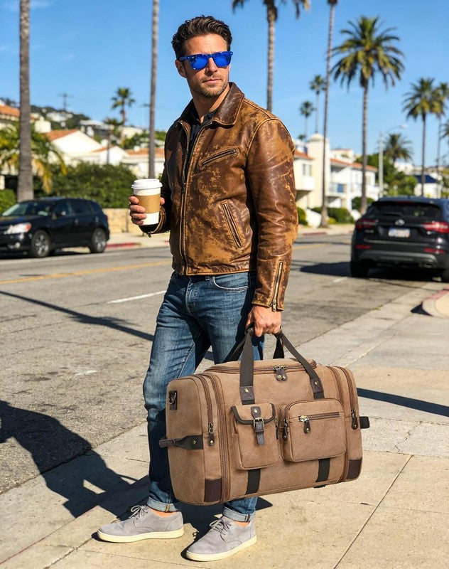 55L Canvas Duffle Bag Travel Weekender Overnight Vintage Carry On Men Women2