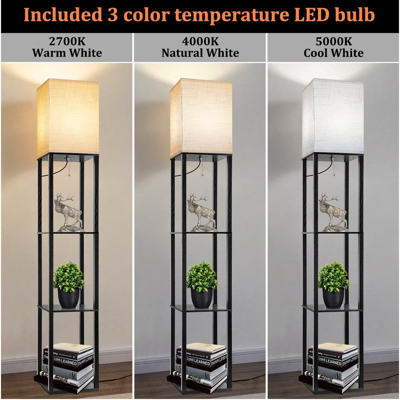 63" Black Wood Floor Lamp with Shelves, Modern Standing Lamp for Living Room3