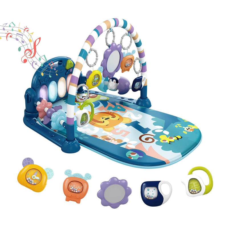 Baby Play Mat Gym w/ Piano Music Lights 5 Toys Tummy Time Blue6
