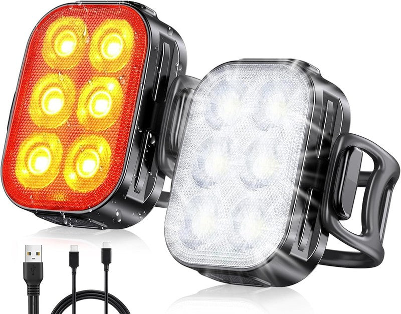 USB Rechargeable Bike Lights Front & Rear IP65 Waterproof 4+6 Modes Fast Charge7