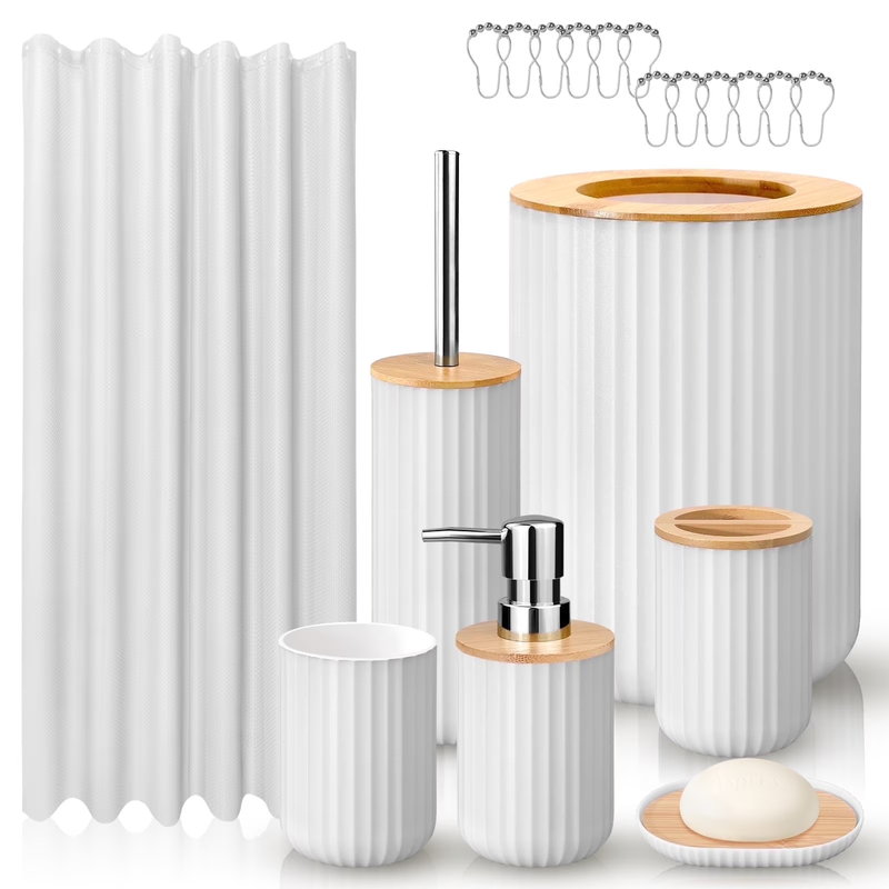 19 Pcs White Bathroom Accessories Sets with Shower Curtain, Specially Designed f10