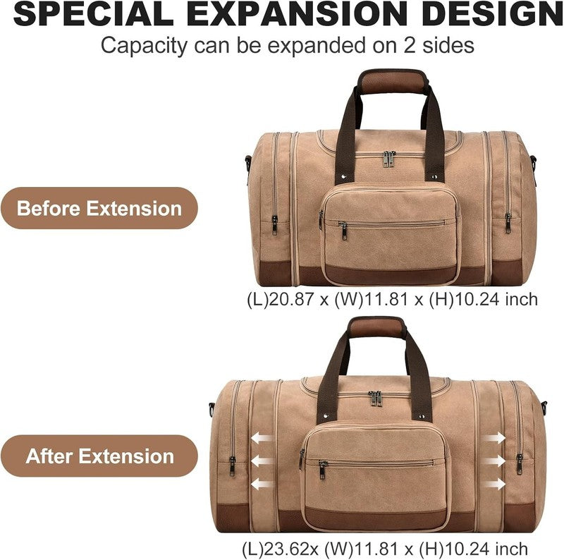 50L Canvas Duffle Bag Coffee w/ Toiletry Bag Travel Gym Weekender Carry On2