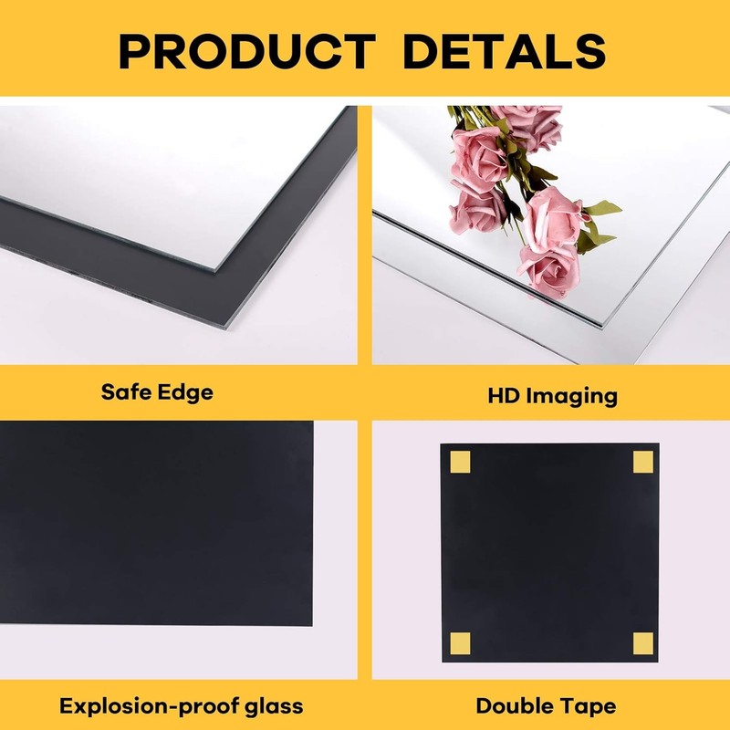 Full Body Mirror Tiles 12"x12" 8PCS Frameless Glass Wall Mirrors for Home Gym5