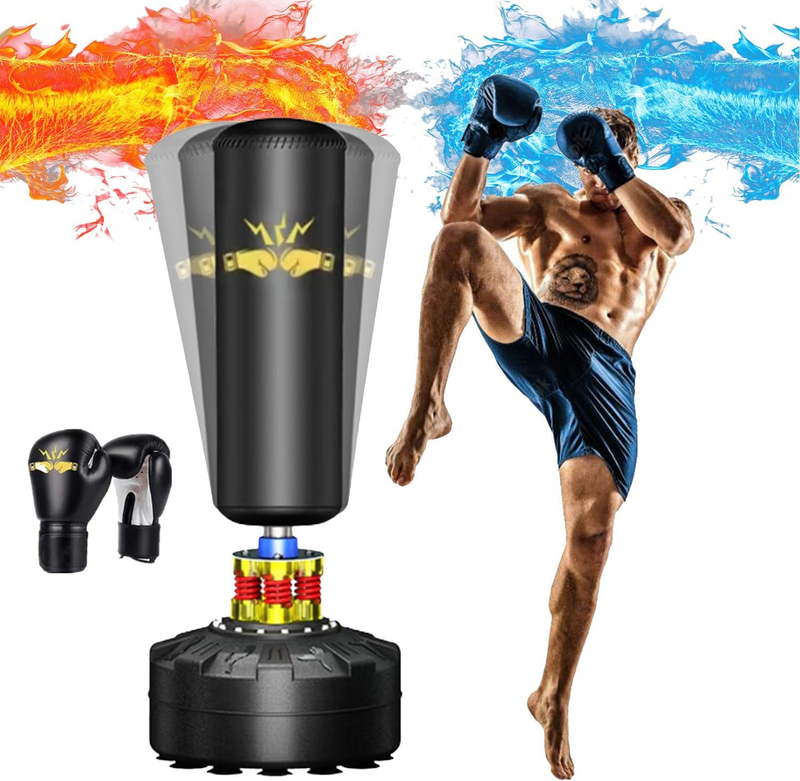 70in Freestanding Punching Bag w Stand Suction Cup MMA Muay Thai Fitness0