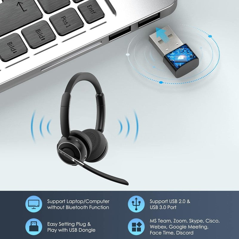 2025 Wireless Bluetooth Headset w/ Noise Cancel Mic USB Dongle Charging Base4