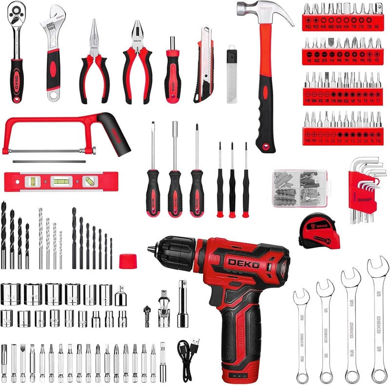 12V Cordless Drill Tool Kit Red Home Repair Hand Drill Set for DIY & Home2