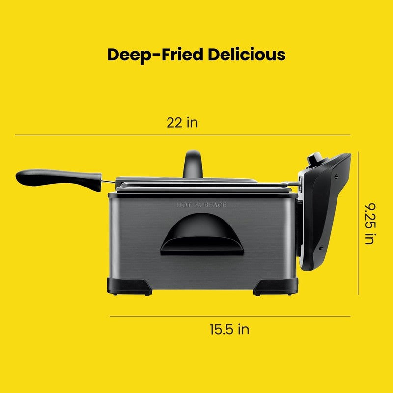 4.5L Deep Fryer, XL Capacity, Adjustable Temperature & Timer - Black Stainless S6