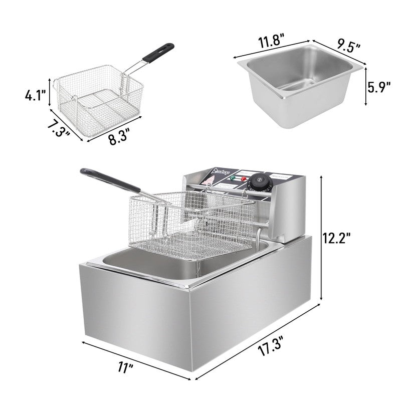 6L 2500W Electric Deep Fryer Commercial Tabletop Restaurant Frying Basket,Silver7