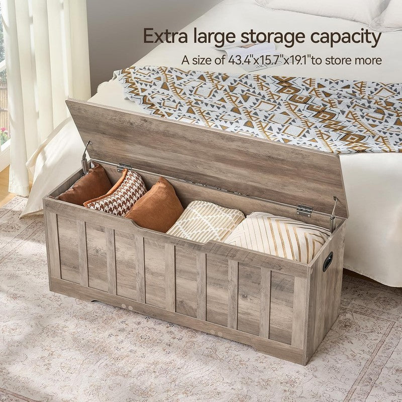 47.2'' Wooden Storage Chest Trunk Flip Top Bench Shoe Storage Greige4