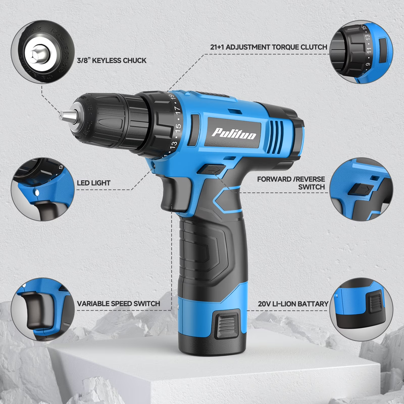 148PC Home Tool Kit 12V Cordless Drill Set Tool Box DIY Repair Blue3