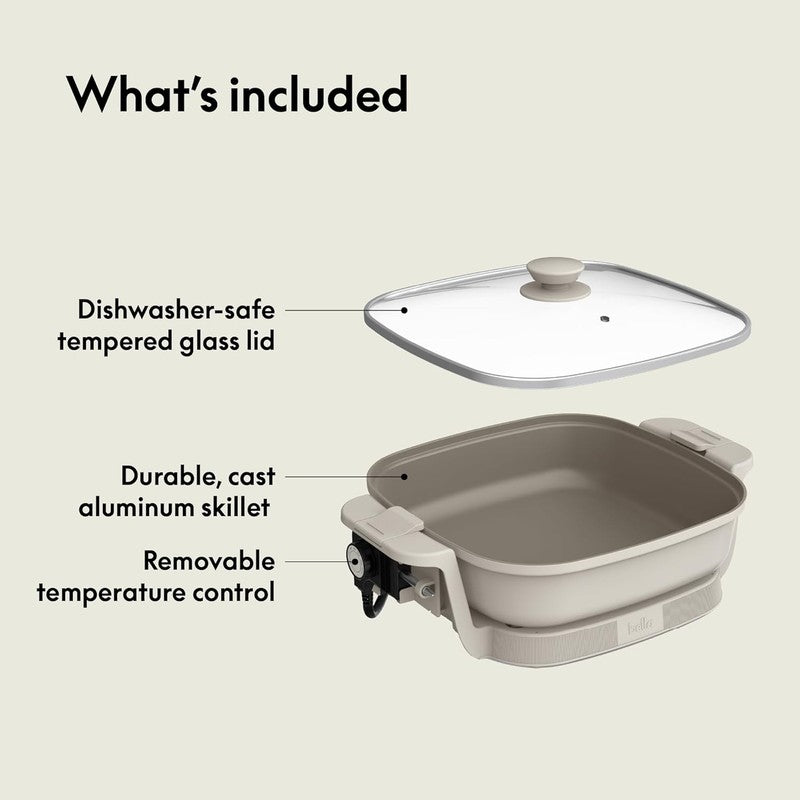 Make & Take Electric Skillet Ceramic Nonstick Adjustable Temp 1200W Oatmilk5