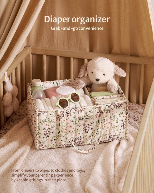Floral Diaper Caddy Organizer Nursery Storage Basket Pastoral Daisy3