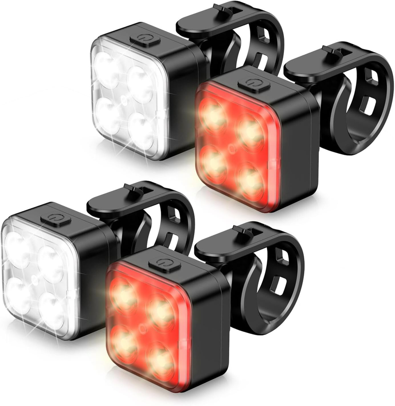 2-Pack Rechargeable Bike Lights Set Front & Rear 4 Modes IPX4 Waterproof9