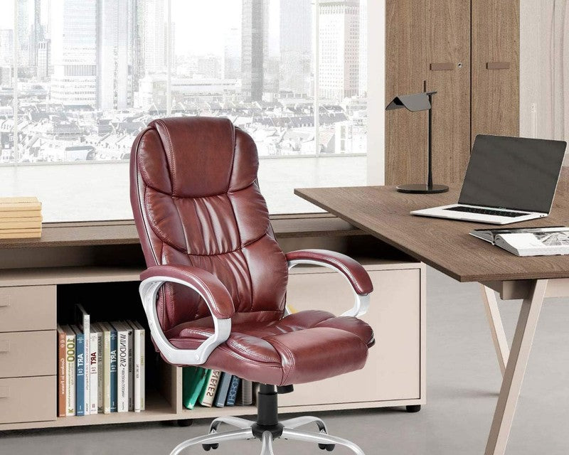 Ergonomic High Back Executive Office Chair with Lumbar Support - Brown PU Leathe1
