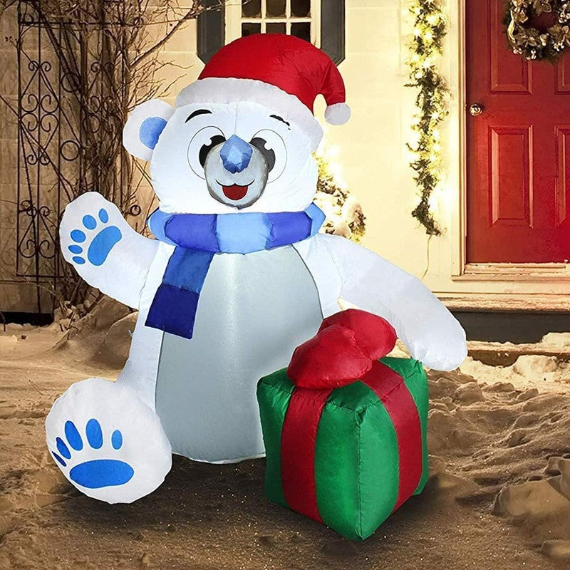 4 Ft Christmas Inflatable Polar Bear with Gift Decoration, Blow up Polar Bear wi8
