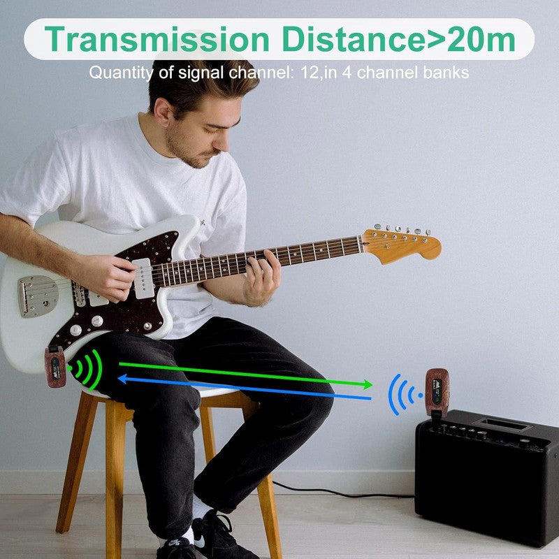 2.4GHz Wireless Guitar System Transmitter Receiver Rechargeable for Guitar/Bass2