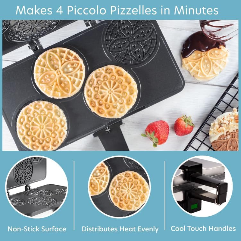 Piccolo Pizzelle Baker  Nonstick Electric Press Makes 4 Mini Holiday Cookies at 2