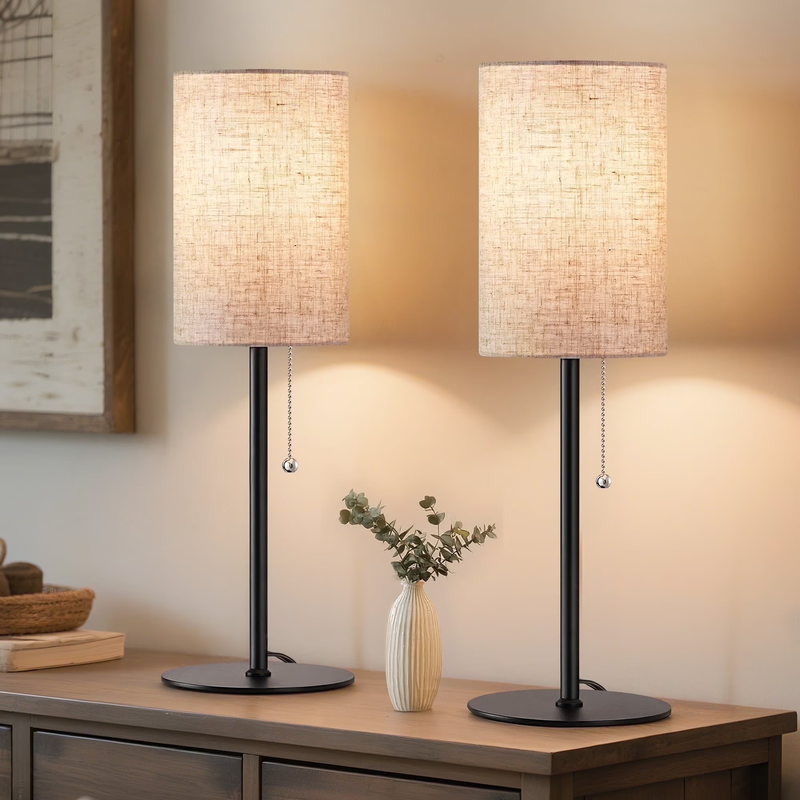 Set of 2 Modern Table Lamps w/ Pull Chain Switch for Bedroom & Living Room7