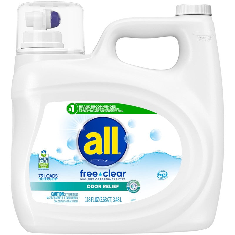 Free Clear Liquid Laundry Detergent, Odor Relief, 118 Oz, 79 Loads11