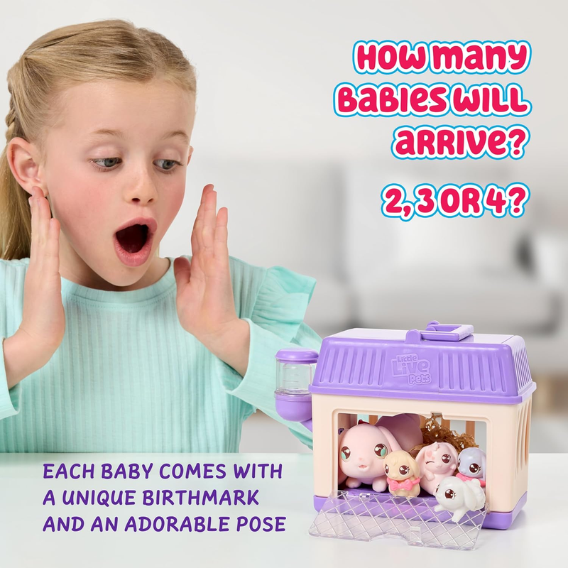 Bunny Mini Interactive Toy Set, Hutch Animal Playset with 3 Surprise Babies, 20+2