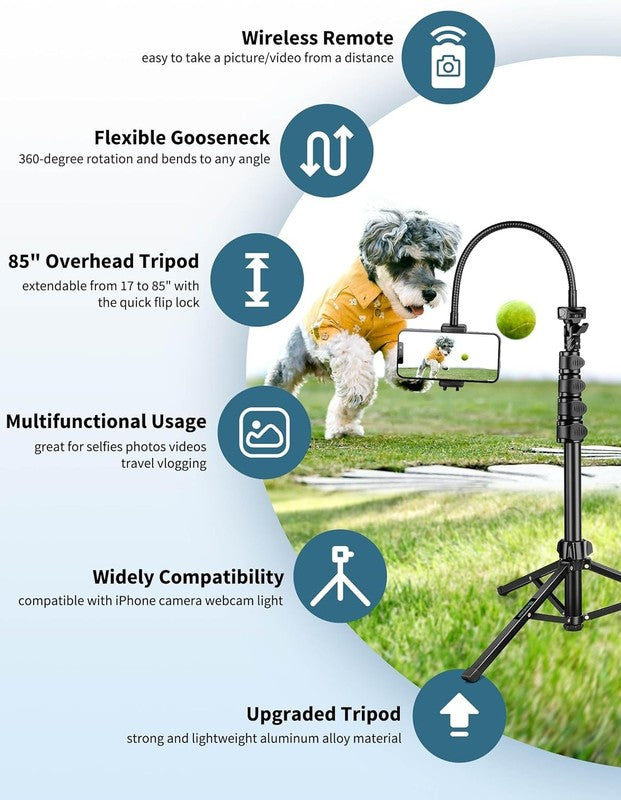 85'' Cell Phone Tripod w/ Gooseneck, Remote, Aluminum Stand Phone Android4