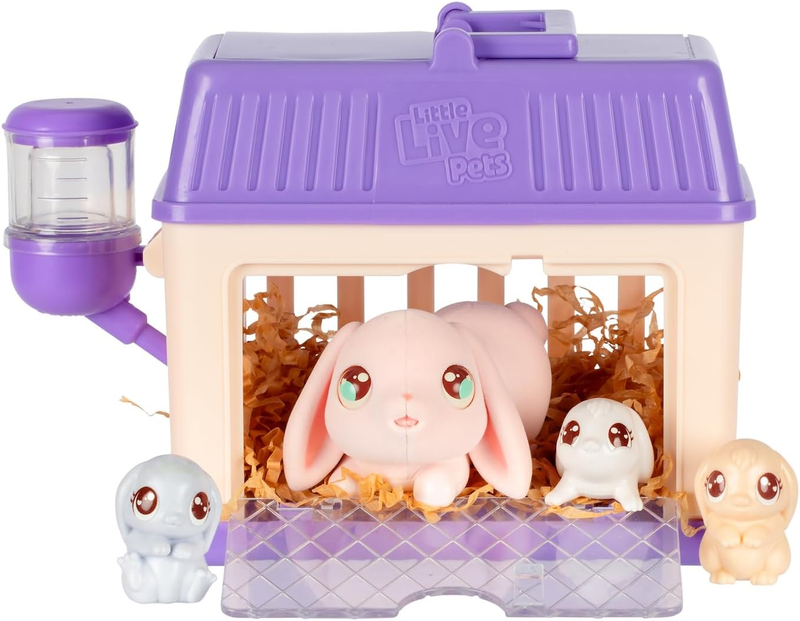 Bunny Mini Interactive Toy Set, Hutch Animal Playset with 3 Surprise Babies, 20+0