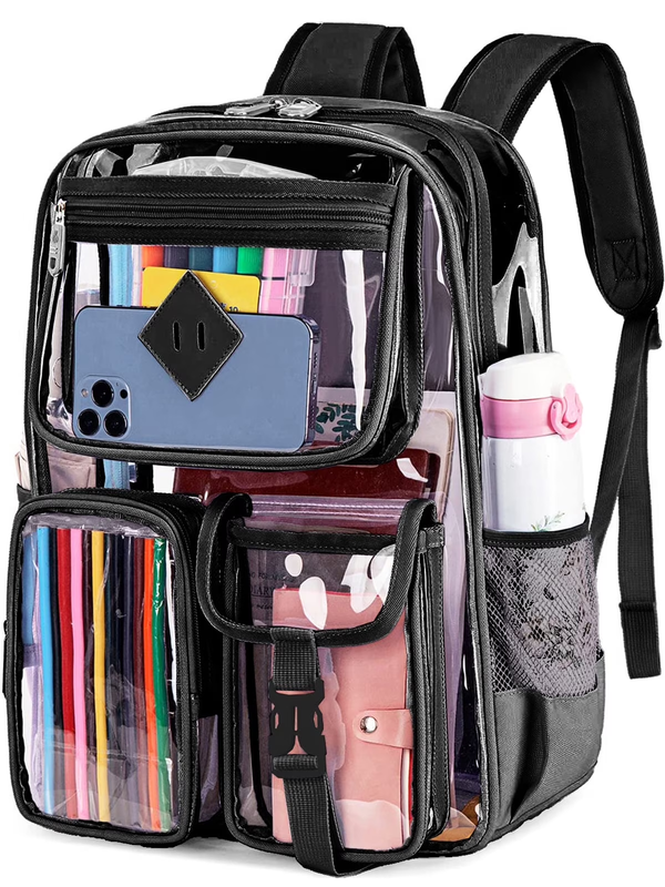 Large Clear Backpack Waterproof See Through School Bag Black0