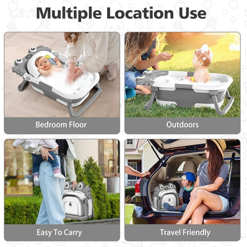 Collapsible Baby Bathtub Thermometer Soft Cushion Foldable Baby Tub 0 36M Grey6