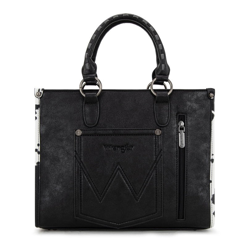 Wrangler Cow Print Tote Bag Women Western Boho Satchel Top Handle Handbag Black4