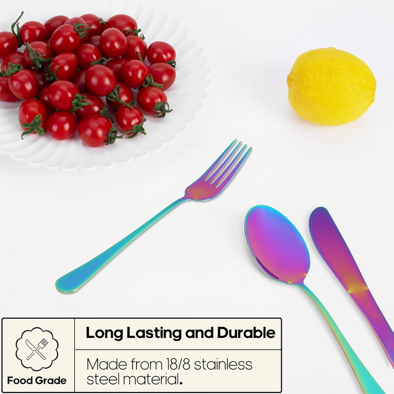 Reusable Travel Utensils Set Stainless Steel Fork Spoon with Case Rainbow1