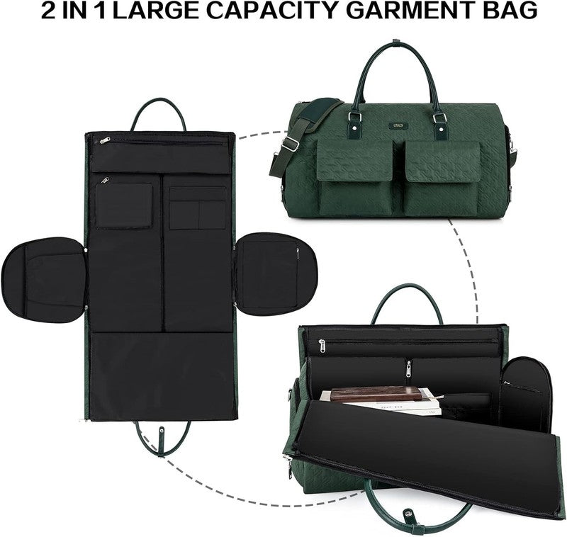 2in1 Garment Duffle Bag Green 3Pc Set Hanging Suit Travel Carry On3