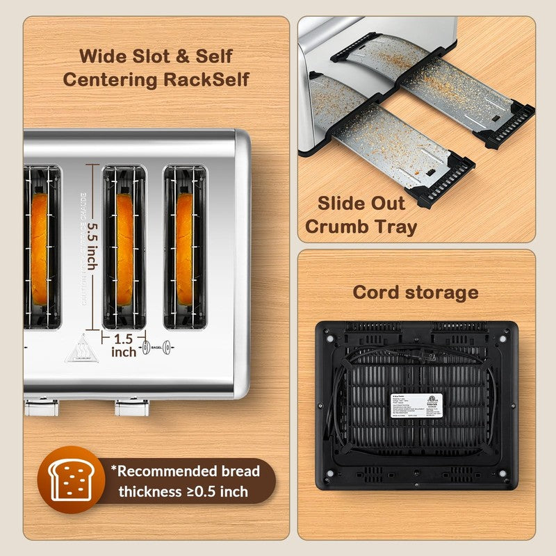 4-Slice Touchscreen Toaster Stainless Steel 6 Browning Reheat Defrost4