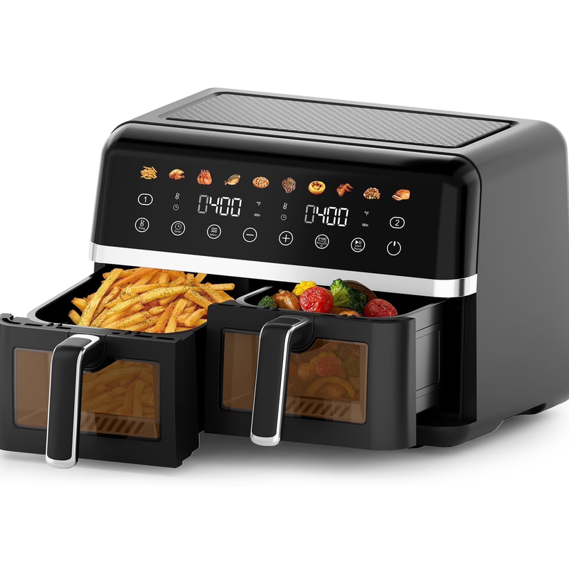 Digital Air Fryer Oven   2 Independent 5 Qt Baskets, View Window, 1800W0