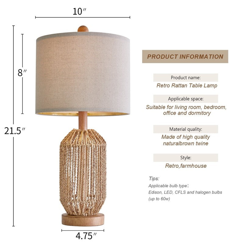 Set of 2 23.75" Twine Resin Table Lamps Retro for Bedroom & Living Room5